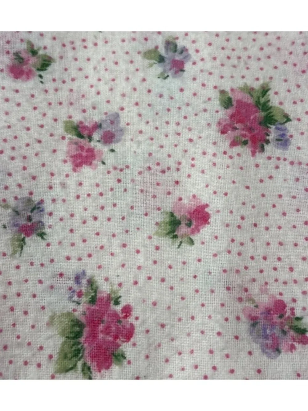 Floral Pink Purple Polka Dot Flannel Fabric 1/2 yard x 44